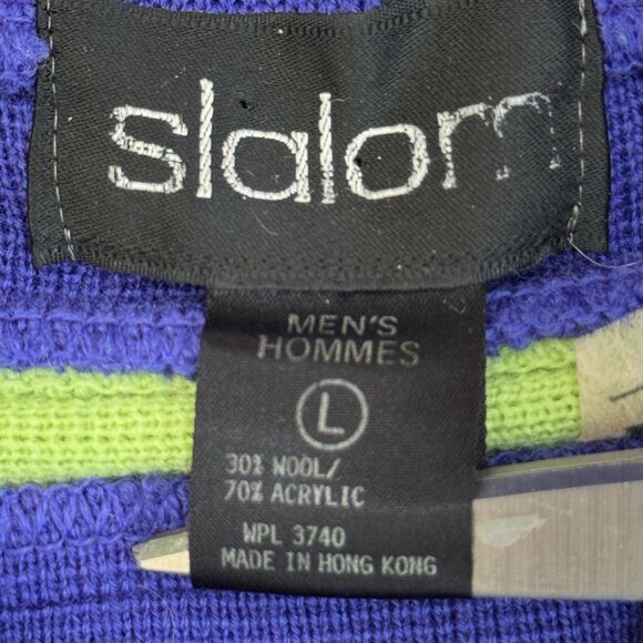 Vintage Slalom Mens Ski Sweater Royal Blue Neon Lime Fuchsia 80s 90s LG 1/4 Zip - Picture 7 of 12
